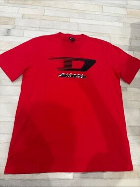 Men’s Diesel Red Short Sleeve Crew with Black Logo